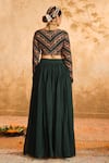 Shop_Blooming Threads_Green Lehenga Organza Hand Embroidered Floral Leaf Sequin Set _at_Aza_Fashions