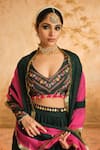 Shop_Blooming Threads_Green Lehenga Organza Hand Embroidered Floral Leaf Sequin Set _Online_at_Aza_Fashions