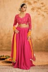 Buy_Blooming Threads_Pink Lehenga Organza Hand Embroidered Floral Leaf Sequin Gathered Set _at_Aza_Fashions