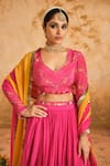 Blooming Threads_Pink Lehenga Organza Hand Embroidered Floral Leaf Sequin Gathered Set _at_Aza_Fashions