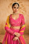 Buy_Blooming Threads_Pink Lehenga Organza Hand Embroidered Floral Leaf Sequin Gathered Set 