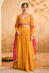 Buy_Blooming Threads_Yellow Lehenga Organza Hand Embroidered Floral Leaf Solid Sequin Set _at_Aza_Fashions