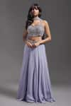 Buy_MAISOLOS_Purple Georgette Hand Embroidered Sequin Halter Neck Lehenga Set _at_Aza_Fashions