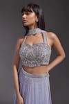 Buy_MAISOLOS_Purple Georgette Hand Embroidered Sequin Halter Neck Lehenga Set _Online_at_Aza_Fashions