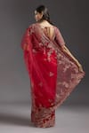 Shop_MAISOLOS_Maroon Net Hand Embroidered Mirror Leaf Saree With Blouse _at_Aza_Fashions