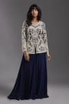 Buy_MAISOLOS_Blue Net Hand Embroidered Motif V Neck Contrast Jacket With Sharara _at_Aza_Fashions