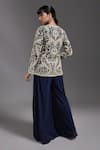 Shop_MAISOLOS_Blue Net Hand Embroidered Motif V Neck Contrast Jacket With Sharara _at_Aza_Fashions