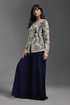 MAISOLOS_Blue Net Hand Embroidered Motif V Neck Contrast Jacket With Sharara _Online_at_Aza_Fashions