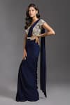 MAISOLOS_Blue Blouse And Belt Net Hand Embroidered Rose Round Solid Pre-draped Saree With _Online_at_Aza_Fashions