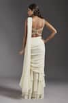 Shop_MAISOLOS_Ivory Blouse And Belt Net Hand Embroidered Solid Ruffle Pre-draped Saree With _at_Aza_Fashions