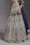 MAISOLOS_Blue Net Hand Embroidered Bead High Neck Floral Veil Lehenga Set _Online_at_Aza_Fashions