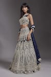 Buy_MAISOLOS_Blue Net Hand Embroidered Bead High Neck Floral Veil Lehenga Set _Online_at_Aza_Fashions