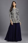 Buy_MAISOLOS_Blue Georgette Hand Embroidered Leaf Round Floral Peplum Jacket With Sharara _Online_at_Aza_Fashions