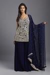 Buy_MAISOLOS_Blue Georgette Hand Embroidered Geometric Sweetheart Floral Short Kurta Set _at_Aza_Fashions