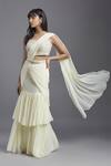 MAISOLOS_Ivory Saree Georgette Hand Embroidered Tiered Ruffle Pre-drape With Blouse _Online_at_Aza_Fashions