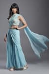 MAISOLOS_Blue Georgette Hand Embroidered Solid Pre-draped Sharara Saree With Blouse _Online_at_Aza_Fashions