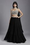 Buy_MAISOLOS_Black Georgette Hand Embroidered Floral Waist Lehenga Set With Choker Dupatta _at_Aza_Fashions