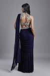 Shop_MAISOLOS_Blue Blouse Net Hand Embroidered Floral Halter Tiered Pre-draped Saree With _at_Aza_Fashions