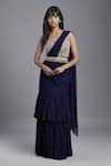 Buy_MAISOLOS_Blue Blouse Net Hand Embroidered Wave Square Tiered Pre-draped Saree With _at_Aza_Fashions