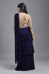 Shop_MAISOLOS_Blue Blouse Net Hand Embroidered Wave Square Tiered Pre-draped Saree With _at_Aza_Fashions