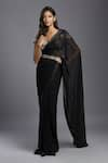 Buy_MAISOLOS_Black Blouse Crepe Satin Hand Embroidered Floral Solid Pre-draped Saree With _at_Aza_Fashions