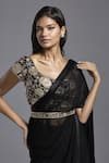 Buy_MAISOLOS_Black Blouse Crepe Satin Hand Embroidered Floral Solid Pre-draped Saree With _Online_at_Aza_Fashions