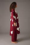 Buy_KHAT_Maroon Poplin Cotton Printed Garden Collar Grace Kurta And Flared Pant Set _Online_at_Aza_Fashions