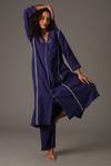 Buy_Khat_Blue Handloom , Piping Serenity Hand Embroidered Kurta With Pant _at_Aza_Fashions