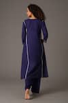 Khat_Blue Handloom , Piping Serenity Hand Embroidered Kurta With Pant _Online_at_Aza_Fashions