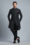 Buy_Char Chaand_Black Suiting Plain Full Sleeve Bandhgala _at_Aza_Fashions