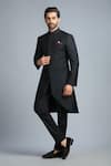 Shop_Char Chaand_Black Suiting Plain Full Sleeve Bandhgala _at_Aza_Fashions