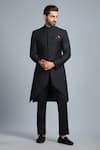 Buy_Char Chaand_Black Suiting Plain Full Sleeve Bandhgala _Online_at_Aza_Fashions