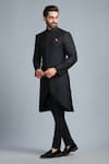 Shop_Char Chaand_Black Suiting Plain Full Sleeve Bandhgala _Online_at_Aza_Fashions