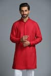 Shop_Char Chaand_Red Silk Embroidery Thread Geometric Kurta _Online_at_Aza_Fashions