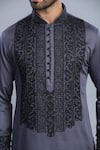 Shop_Char Chaand_Grey Linen Satin Embroidery Thread Kurta _Online_at_Aza_Fashions