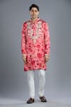 Shop_Char Chaand_Pink Satin Silk Printed Floral Kurta _at_Aza_Fashions