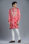 Char Chaand_Pink Satin Silk Printed Floral Kurta _Online_at_Aza_Fashions