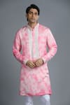 Shop_Char Chaand_Pink Silk Embroidery Tie Dye Mirrorwork Placement Kurta _Online_at_Aza_Fashions