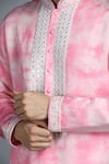 Char Chaand_Pink Silk Embroidery Tie Dye Mirrorwork Placement Kurta _at_Aza_Fashions