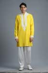 Shop_Char Chaand_Yellow Silk Embroidery Kiran Dori Placket Kurta _at_Aza_Fashions