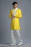 Char Chaand_Yellow Silk Embroidery Kiran Dori Placket Kurta _Online_at_Aza_Fashions