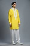 Buy_Char Chaand_Yellow Silk Embroidery Kiran Dori Placket Kurta _Online_at_Aza_Fashions