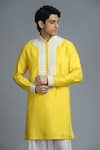 Shop_Char Chaand_Yellow Silk Embroidery Kiran Dori Placket Kurta _Online_at_Aza_Fashions