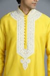 Char Chaand_Yellow Silk Embroidery Kiran Dori Placket Kurta _at_Aza_Fashions