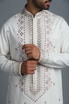 Char Chaand_Cream Cotton Embroidery Mirror Textured Work Kurta _at_Aza_Fashions