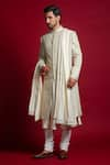 Char Chaand_Ivory Silk Embroidery Gota Sherwani Set _Online_at_Aza_Fashions