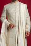 Shop_Char Chaand_Ivory Silk Embroidery Gota Sherwani Set _Online_at_Aza_Fashions