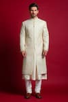 Buy_Char Chaand_Ivory Silk Embroidery Gota Sherwani Set 