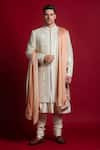 Buy_Char Chaand_Ivory Brocade Embroidery Dori Mirror Sherwani Set _at_Aza_Fashions