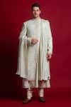 Buy_Char Chaand_Ivory Chikankari Embroidery Thread Floral Sherwani Set _at_Aza_Fashions